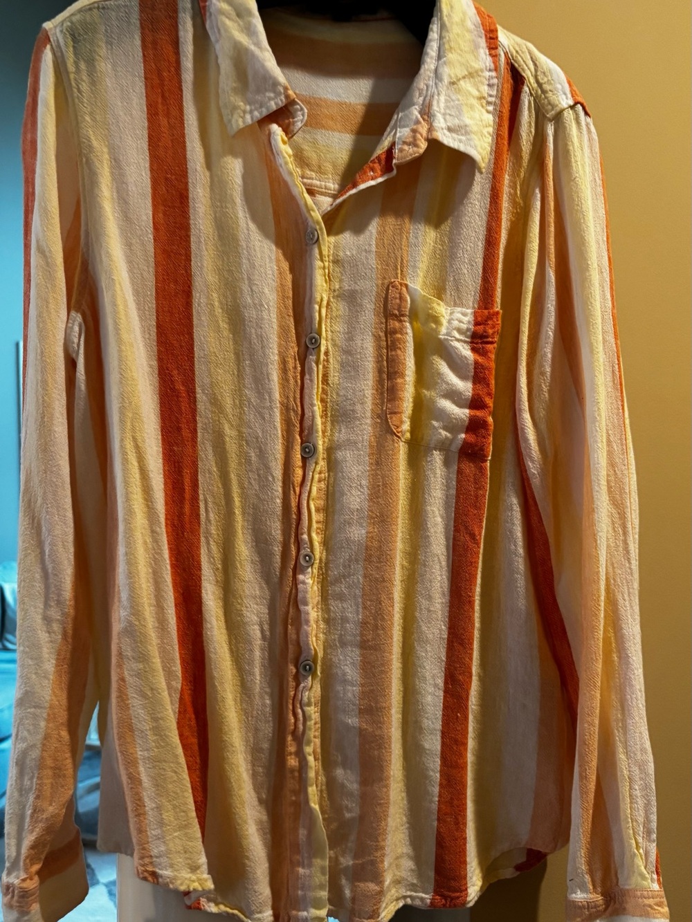 Velvet Heart Striped Button-Down Shirt in Cream, Yellow and Orange